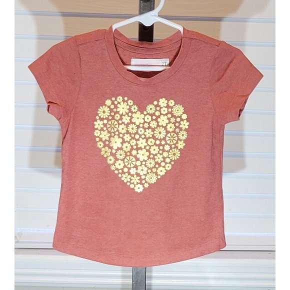 Young Hearts Light Red Salmon Gold Heart Pattern T-shirt 2T - Picture 1 of 3